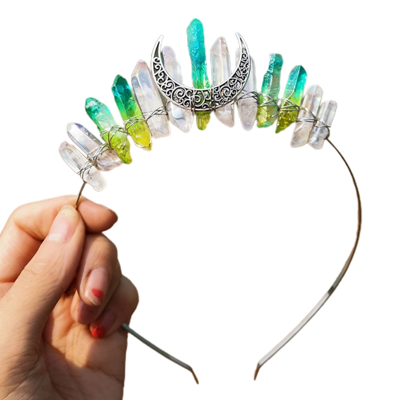 Tiara Headband Multicolored Raw Quartz Crystal Crown Hair Hoop Retro Antique Moon Handmade Halloween Witch Headdress
Tiara Headband Multicolored Raw Quartz Crystal Crown Hair Hoop Retro Antique Moon Handmade Halloween Witch Headdress