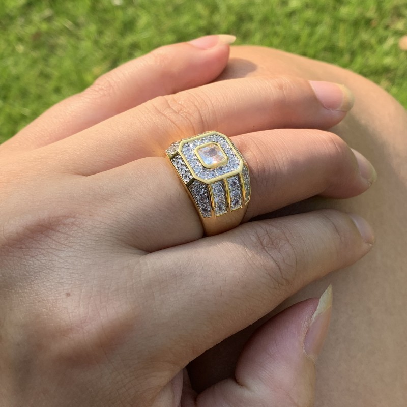 Victoria Luxury Jewelry Male 925 Sterling Silver&Gold Fill Princess Cut White Topaz CZ Crystal Eternity Wedding Band Ring For Men Gift