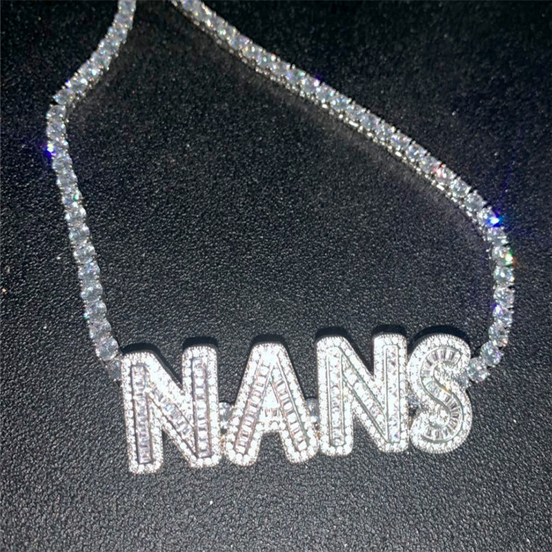 Hip Hop Custom Baguette Letters Name Pendant Necklace With 4MM Tennis Chain Pendants Necklaces Men's Zircon Hip Hop Rock Jewelry
Hip Hop Custom Baguette Letters Name Pendant Necklace With 4MM Tennis Chain Pendants Necklaces Men's Zircon Hip Hop Rock Jewelry