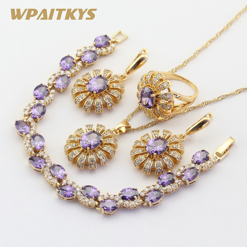 Gold Color Jewelry Sets For Women Wedding Purple Stones CZ Bracelet Earrings Necklace Pendant Rings Free Gift Box WPAITKYS, As pic
Gold Color Jewelry Sets For Women Wedding Purple Stones CZ Bracelet Earrings Necklace Pendant Rings Free Gift Box WPAITKYS, As pic