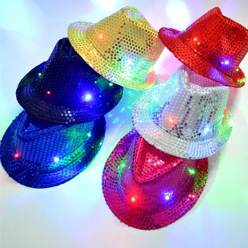 New Colorful LED Flashing Hat Fedora Hat Cap Dance Performance Lighted Sequins Jazz Hats Party Hats Wedding Decoration
New Colorful LED Flashing Hat Fedora Hat Cap Dance Performance Lighted Sequins Jazz Hats Party Hats Wedding Decoration