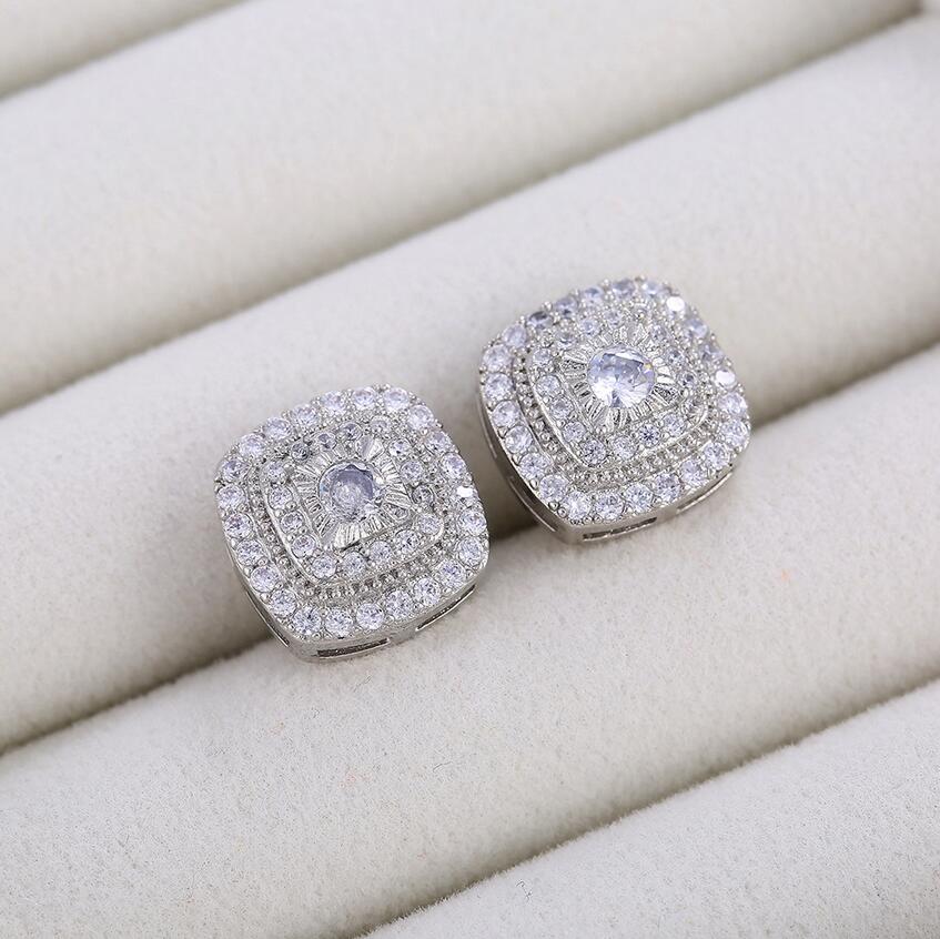 Sterling Sier Square Stud Earrings with White CZ Dia for Women - Party Gift Free shipping