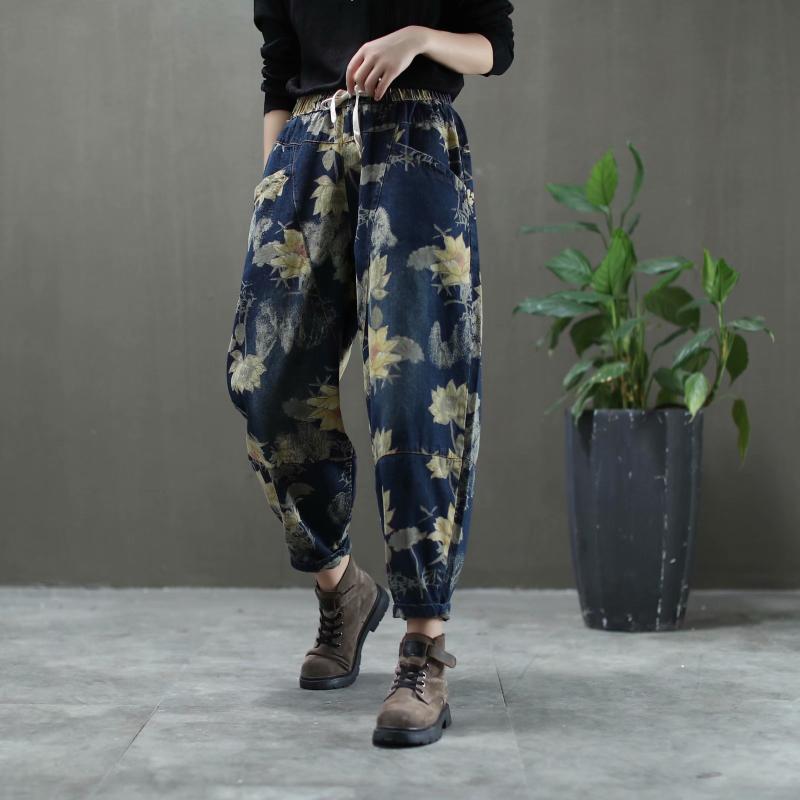 2020 Autumn Vintage Printed Jeans Women Retro Style Loose Elastic Waist All-match Pocket Denim Harem Pants Streetwear, Black
2020 Autumn Vintage Printed Jeans Women Retro Style Loose Elastic Waist All-match Pocket Denim Harem Pants Streetwear, Black