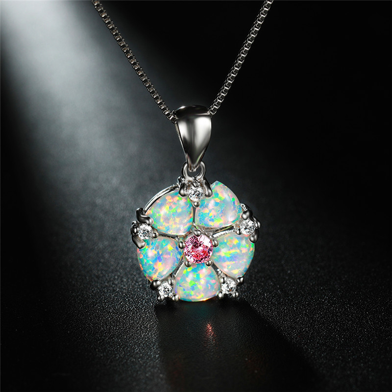 Cute Female Pink Round Flower Pendants Necklaces Silver Color Wedding Necklaces For Women Boho Blue White Opal Stone Necklace
Cute Female Pink Round Flower Pendants Necklaces Silver Color Wedding Necklaces For Women Boho Blue White Opal Stone Necklace