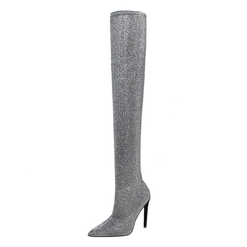 Thigh High Boots Women Sexy Nightclub Stiletto Super High-heeled Women Shoes Pointed Toe Sequin Cloth Over The Knee Boots Ladies, Black
Thigh High Boots Women Sexy Nightclub Stiletto Super High-heeled Women Shoes Pointed Toe Sequin Cloth Over The Knee Boots Ladies, Black