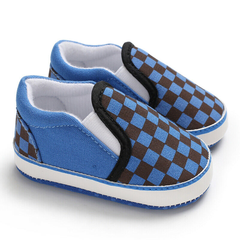 Pudcoco Newborn Baby Boy Girl Crib Plaid Print Shoes Canvas Pram Shoes Prewalker Anti Slip Soft Sole Trainers Sneaker