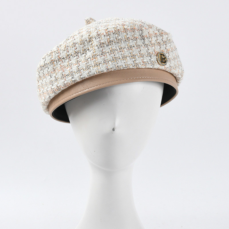 New Winter Hat Female Autumn Knitted Hat, Pumpkin Hat Beret British Student Painter's, Black and white 
New Winter Hat Female Autumn Knitted Hat, Pumpkin Hat Beret British Student Painter's, Black and white