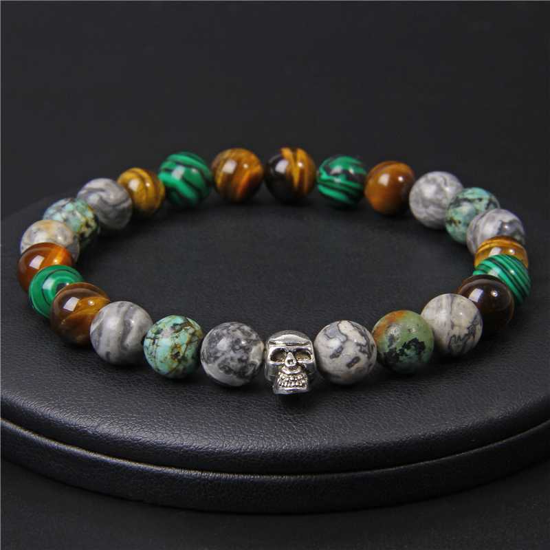 Fashion Skull Bracelet Men Natural Stone Tiger Eye Malachite Turquoises Beads Charm Energy Bracelet For Women Men Buddha Jewelry
Fashion Skull Bracelet Men Natural Stone Tiger Eye Malachite Turquoises Beads Charm Energy Bracelet For Women Men Buddha Jewelry
