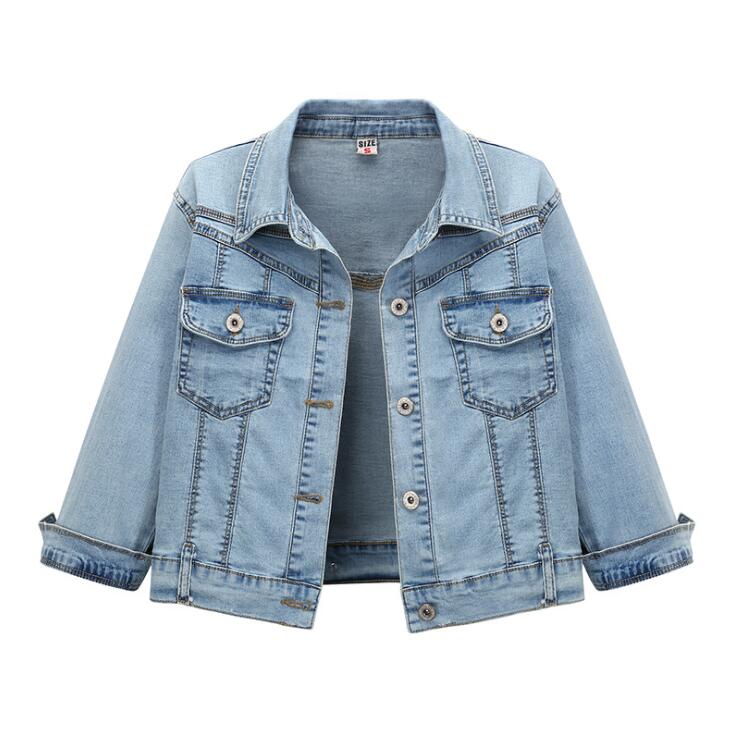 Summer new 2020 Slim short 3/4 sleeve female jacket high waist thin student denim jacket, Blue