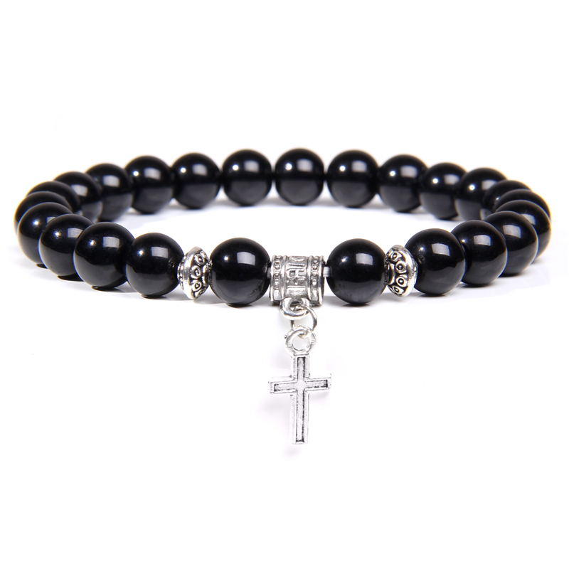 Handmade Women Men Charm Bracelet Black Onyx Stone Beads Bracelet Elastic Rope Cross Pendant Jesus Prayer Jewelry
Handmade Women Men Charm Bracelet Black Onyx Stone Beads Bracelet Elastic Rope Cross Pendant Jesus Prayer Jewelry
