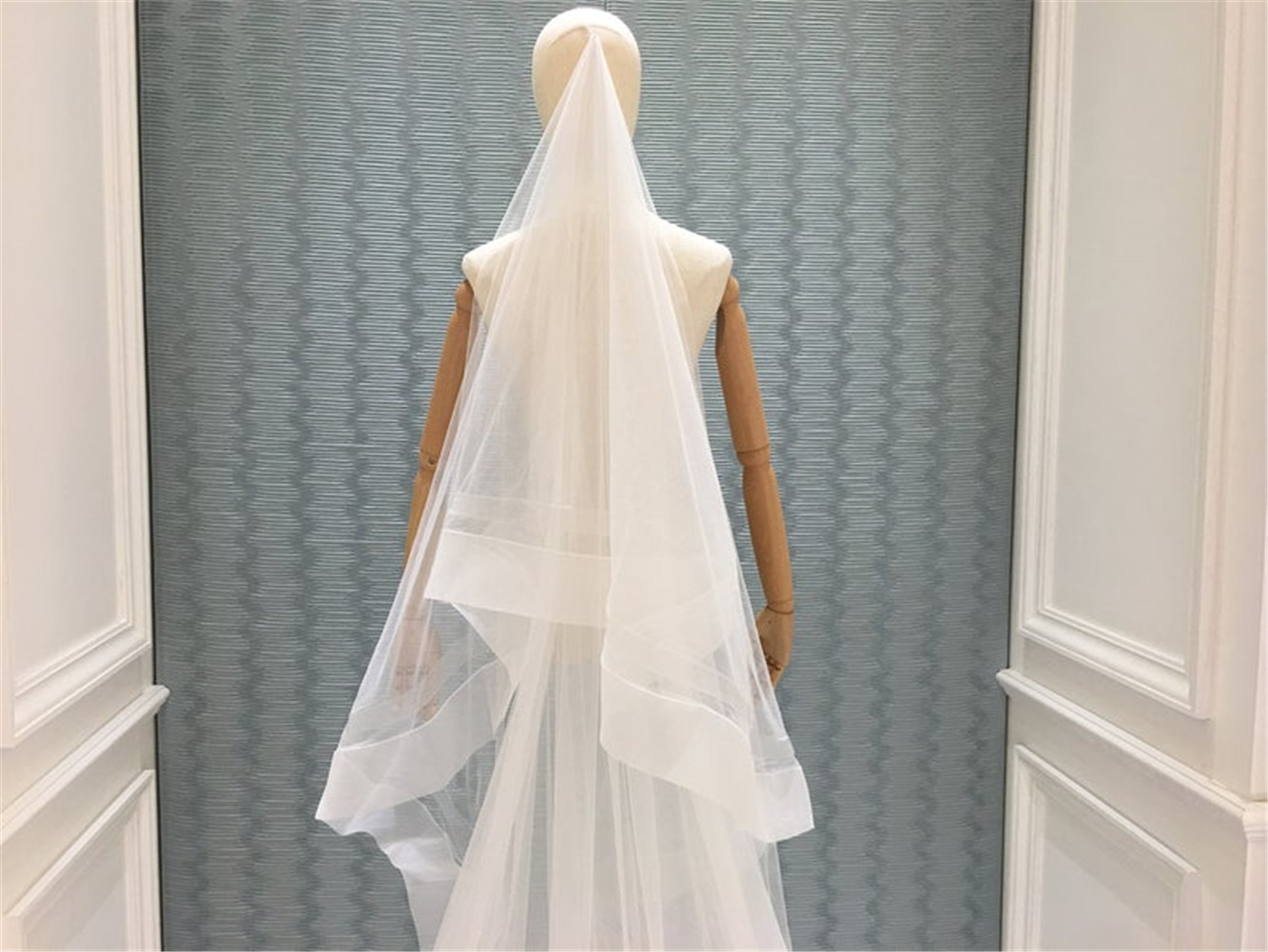 Real Picture Bridal Veils Ribbon Edge Wedding Wraps White Ivory Soft Tulle White Ivory Two Layer With Comb