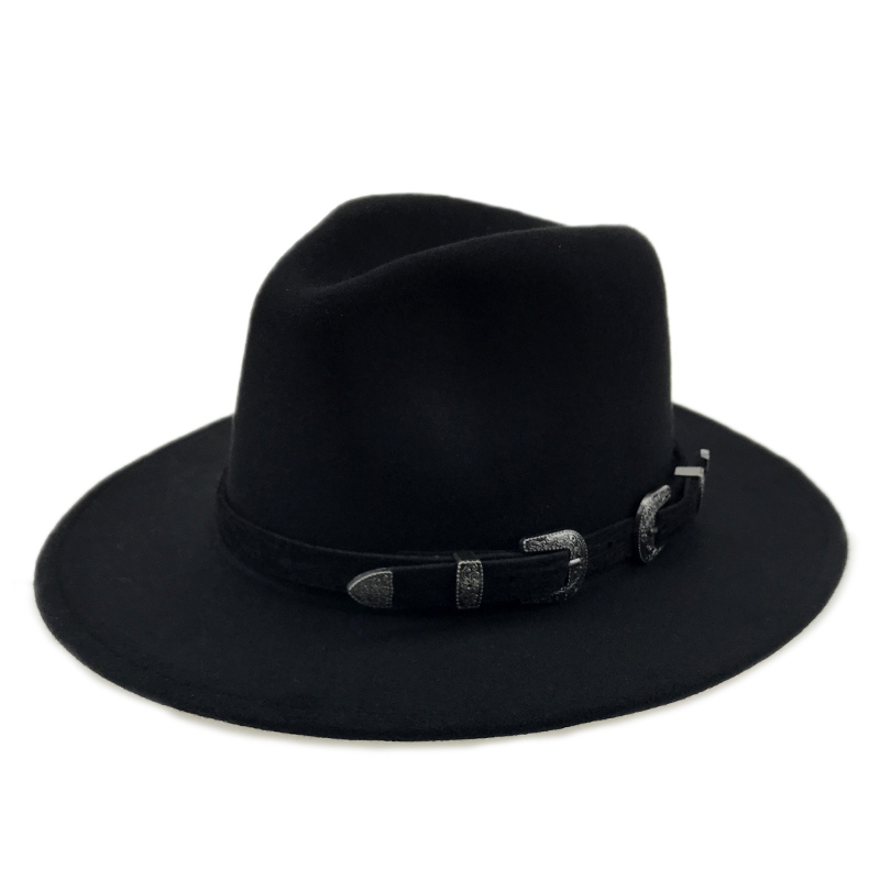 Winter Panama Hat Women Elegant Felt Caps Male Vintage Trilby Hat Wide Brim Fedora CAPS with Belt Chapeau Homme Feutre YY18016