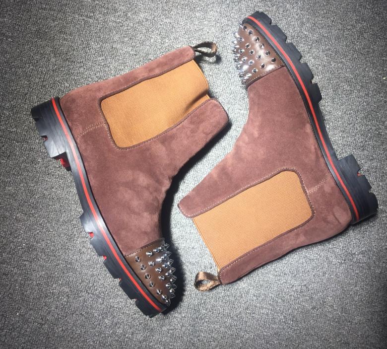 Red bottom Men sneaker men Melon ankle boot spikes brown suede leather red sole men shoes super perfect Motorcycle ankle boot for man