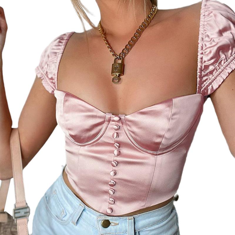 Summer Women Sexy Shiny Silk Satin Puff Sleeve Short Crop Top Sexy Low Neck Buttoned Irregular Hem Fairy Shirts, As pic
Summer Women Sexy Shiny Silk Satin Puff Sleeve Short Crop Top Sexy Low Neck Buttoned Irregular Hem Fairy Shirts, As pic
