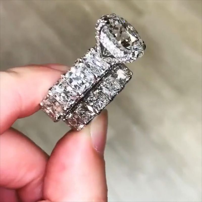 ring Luxury Jewelry 925 Sterling Silver Large Round Cut White Topaz CZ Diamond Couple Rings Women Wedding Bridal Ring