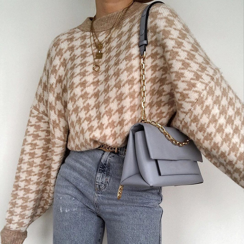 Women' Knitted Houndstooth Sweaters Girls Geometric Batwing Sleeve Pullover Female Autumn Winter Sweet Retro Jumper Sweater, Black
Women' Knitted Houndstooth Sweaters Girls Geometric Batwing Sleeve Pullover Female Autumn Winter Sweet Retro Jumper Sweater, Black