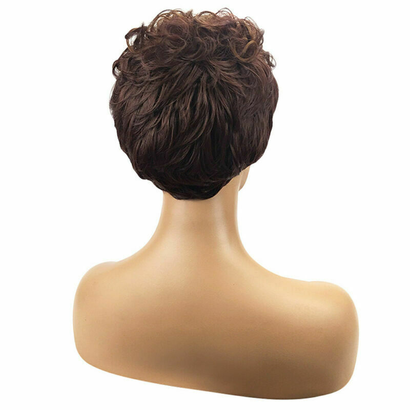 Short Curly Wigs Brown Full Hair Pexie Wig For Black Women African Lady Party
