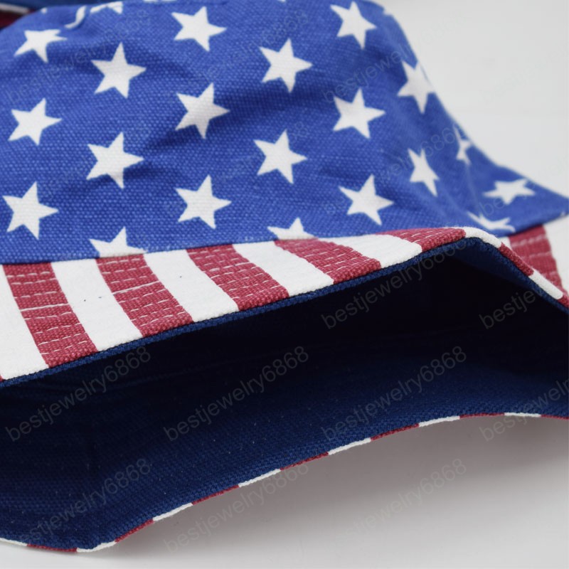 New Unisex Fashion Summer Reversible American Flag USA Printed Bucket Hats Men Women Outdoor Shade Panama Boys Fisherman Hat Bob