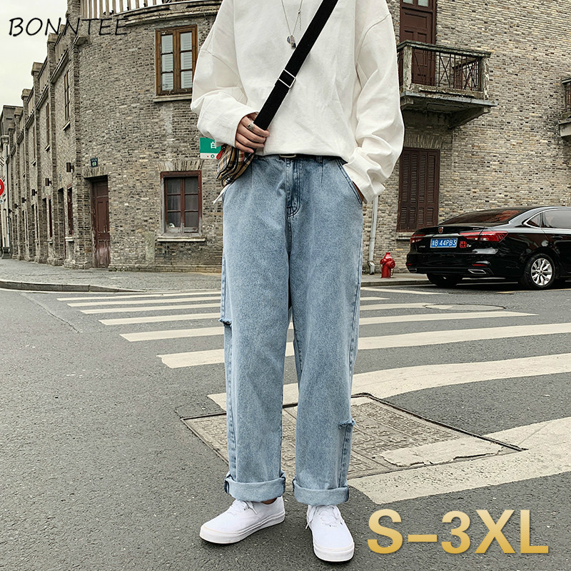 Men Jeans Hole Ripped Korean-style Retro Baggy Straight All-match Wild-leg Casual Denim Trousers Mens Streetwear Trendy Simple, Light blue
Men Jeans Hole Ripped Korean-style Retro Baggy Straight All-match Wild-leg Casual Denim Trousers Mens Streetwear Trendy Simple, Light blue