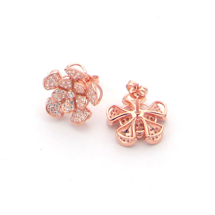 Europe America Style Lady Women Titanium Steel Engraved B Initials Full Diamond Flower Stud Earrings 3 Color