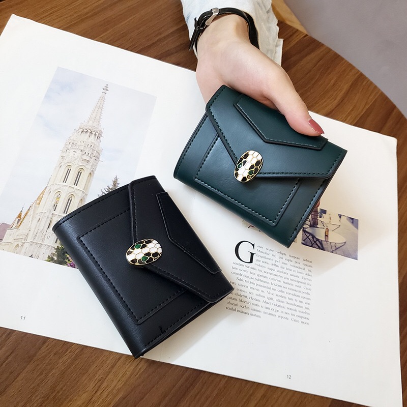 2020 designer new small wallet women short European and American plain snake head ladies wallet student fashion three-fold coin purse от DHgate WW