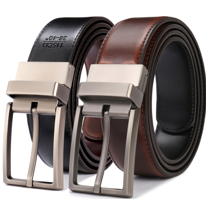 Men's Reversible Dress Belt with Double Stitch Edging, Black