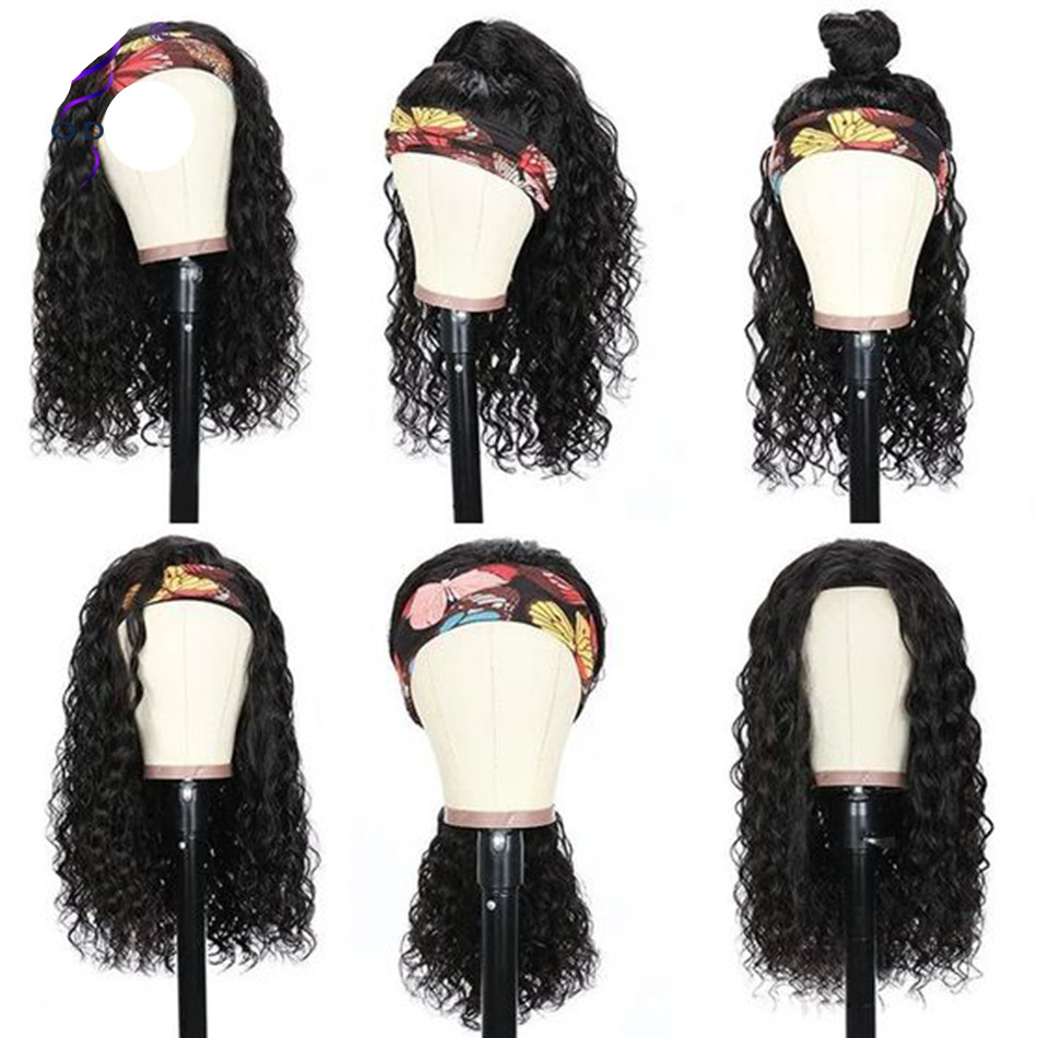 Ishow Human Hair Wigs With Headbands Body Straight Water Headband Wigs Natural Color Loose Deep Curly Machine Made Non Lace Wigs head bands