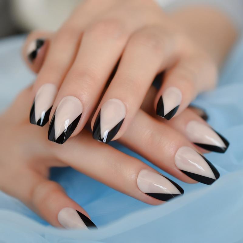 French Triangle Shiny Nail Art Design Black Border Coffin Nail Nude Natural Daily Ballerina Nails 24Pcs, L5017
French Triangle Shiny Nail Art Design Black Border Coffin Nail Nude Natural Daily Ballerina Nails 24Pcs, L5017
