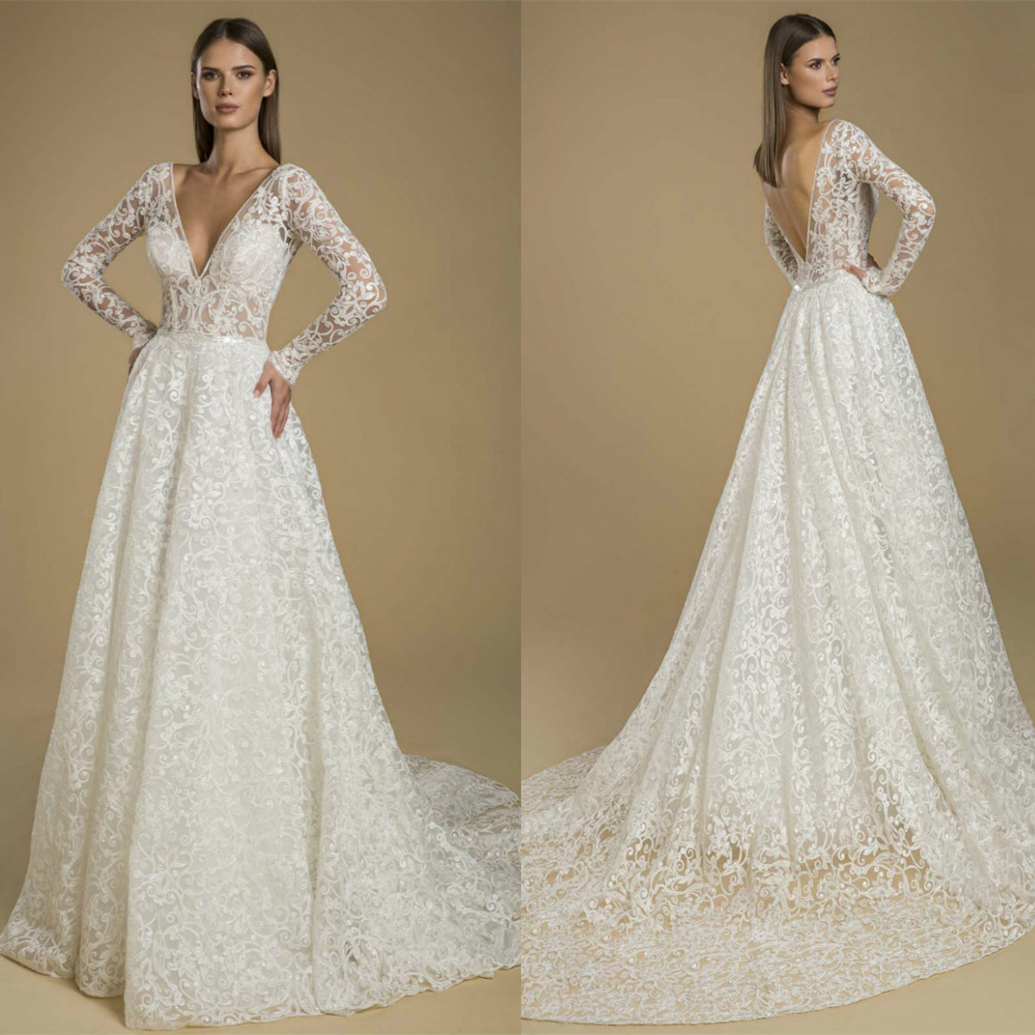 2021 Lace Wedding Dresses Deep V Neck Long Sleeve Appliques Bridal Gowns Custom Made Sexy Backless Sweep Train A-Line Wedding Dress, Gold
2021 Lace Wedding Dresses Deep V Neck Long Sleeve Appliques Bridal Gowns Custom Made Sexy Backless Sweep Train A-Line Wedding Dress, Gold