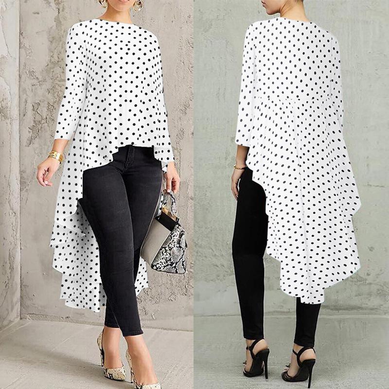 Stylish Printed Asymmetrical Tunic Women's Polka Dot Blouse ZANZEA Spring Long Sleeve Shirts Female Pleated Tops Oversized 5XL 200925