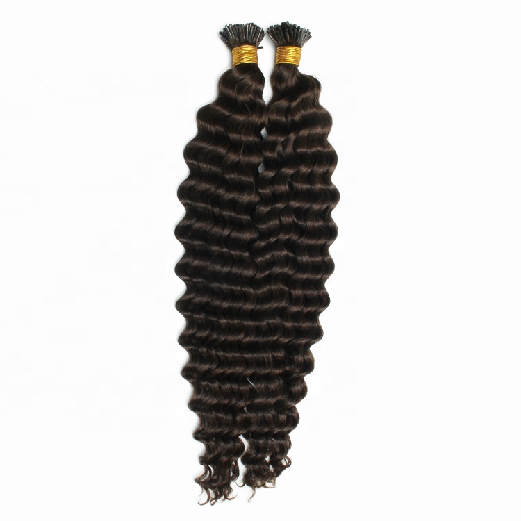 Deep Wave I tip Hair Extensions Natural Black color Real Virgin Brazilian Micro Links i tip hair 100g 1g/strand