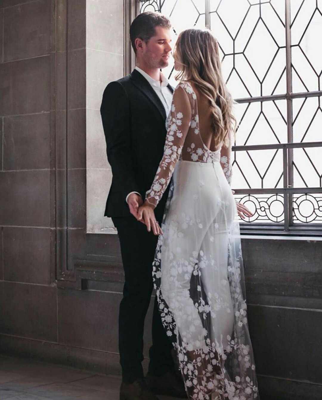 jumpsuit beach boho wedding dresses jewel neck long sleeve backless ankle length bridal outfit lace summer wedding gowns