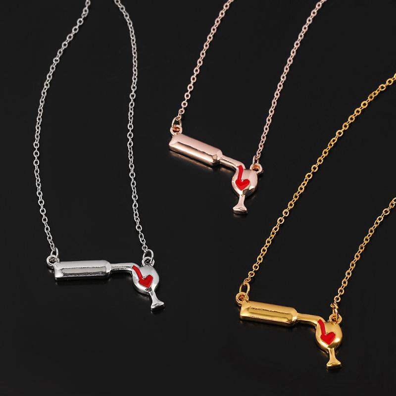 Creative Wine Glass Women Pendant Necklace Enamel Red Heart rose gold silver color wine cup charm necklaces choker gifts
Creative Wine Glass Women Pendant Necklace Enamel Red Heart rose gold silver color wine cup charm necklaces choker gifts