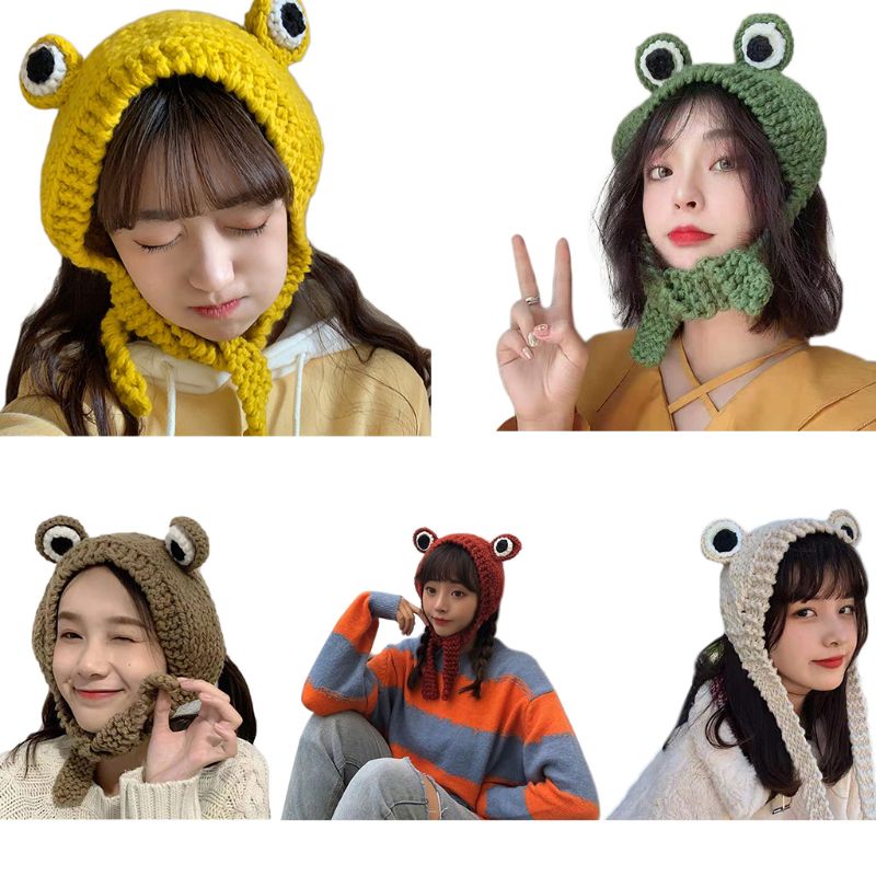 Women Men Cute Frog Eyes Weave Knitted Skullies Beanie Hat Solid Color Chunky Crochet Harajuku Winter Warm Earflap Cap, Kh
Women Men Cute Frog Eyes Weave Knitted Skullies Beanie Hat Solid Color Chunky Crochet Harajuku Winter Warm Earflap Cap, Kh