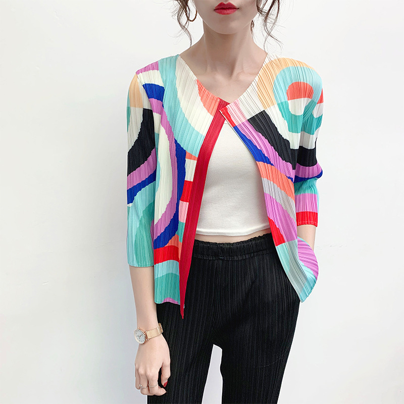 Plus Size Jacket Summer Women 2020 New Geometric Printed Loose Elastic Miyake Pleated Short Cardigans Female, Red
Plus Size Jacket Summer Women 2020 New Geometric Printed Loose Elastic Miyake Pleated Short Cardigans Female, Red