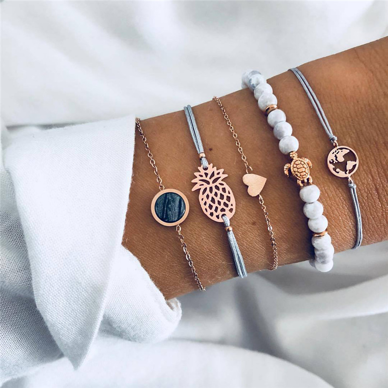 Modyle New 5 Pcs/ Set Personality Turtle Heart Map Pineapple Bead Chain Leather Multilayer Bracelet Set Women Fashion Jewelry, Black
Modyle New 5 Pcs/ Set Personality Turtle Heart Map Pineapple Bead Chain Leather Multilayer Bracelet Set Women Fashion Jewelry, Black