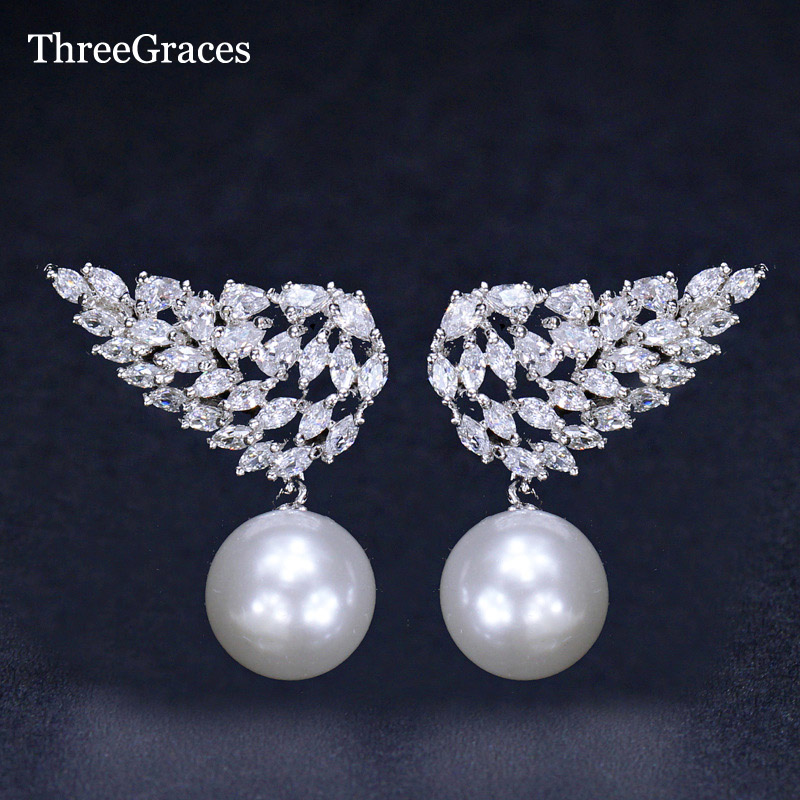 ThreeGraces Fairy Flying Wing Symmetrical Design Sparkling Cubic Zirconia Pearl Dangle Drop Bridal Earrings For Wedding ER131
ThreeGraces Fairy Flying Wing Symmetrical Design Sparkling Cubic Zirconia Pearl Dangle Drop Bridal Earrings For Wedding ER131