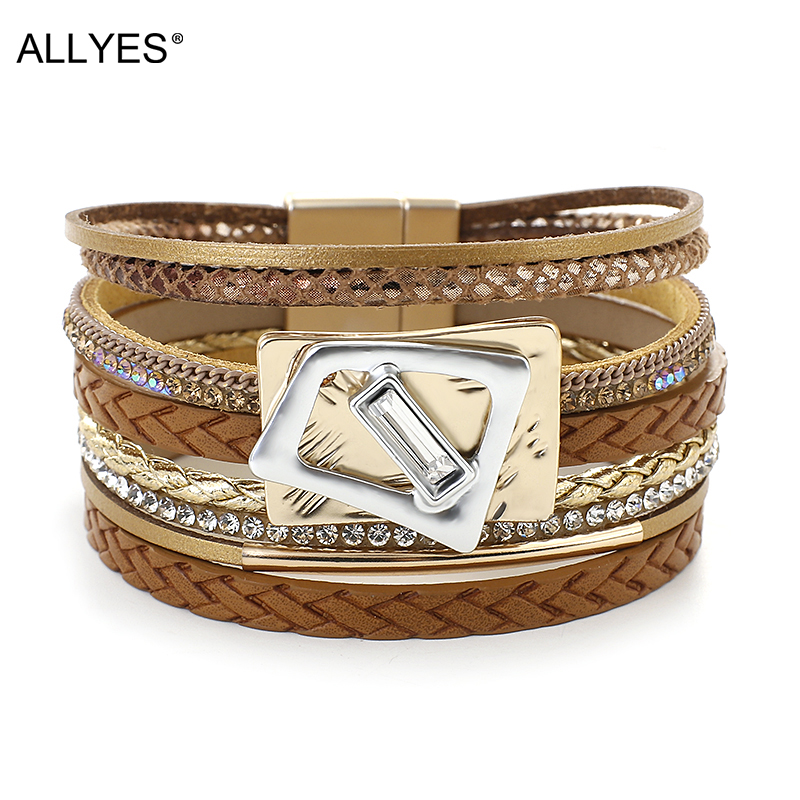 ALLYES Mulitilayer Braid Leather Bracelets For Women Fashion Square Metal Charms Crystal Trendy Wrap Bracelets Female Bangles
ALLYES Mulitilayer Braid Leather Bracelets For Women Fashion Square Metal Charms Crystal Trendy Wrap Bracelets Female Bangles