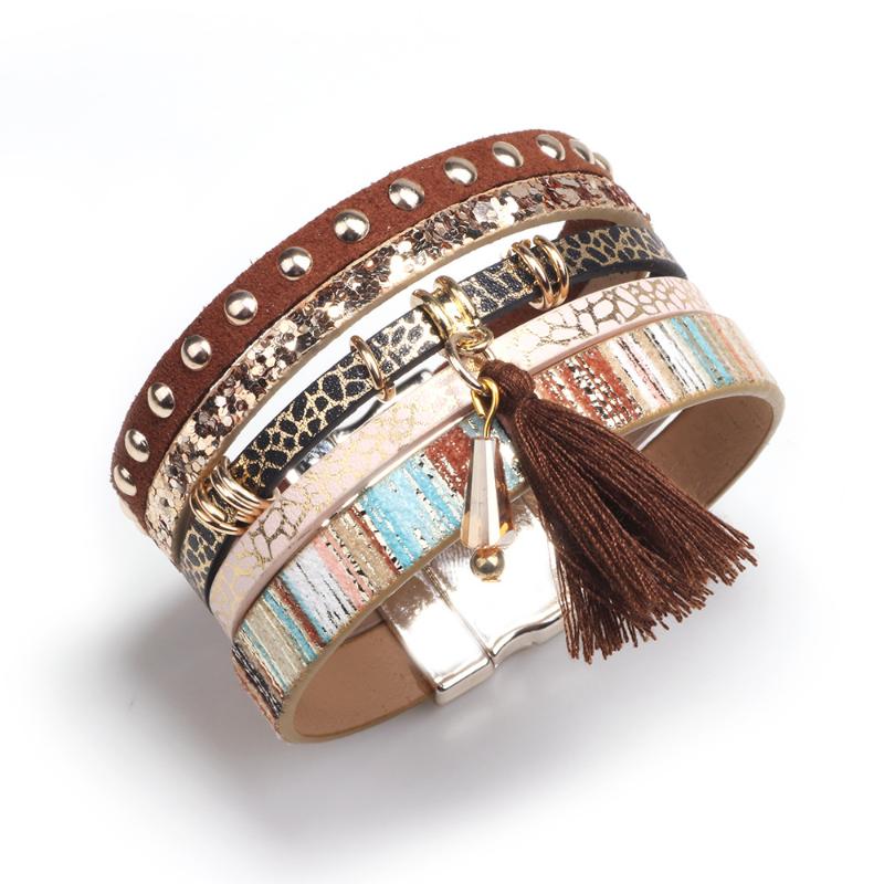 Bohemian Brazilian PU Leather Long Tassel Rivet Bracelets For Women Gift Magnet Buckle Bracelets Bangles Female Jewelry
Bohemian Brazilian PU Leather Long Tassel Rivet Bracelets For Women Gift Magnet Buckle Bracelets Bangles Female Jewelry