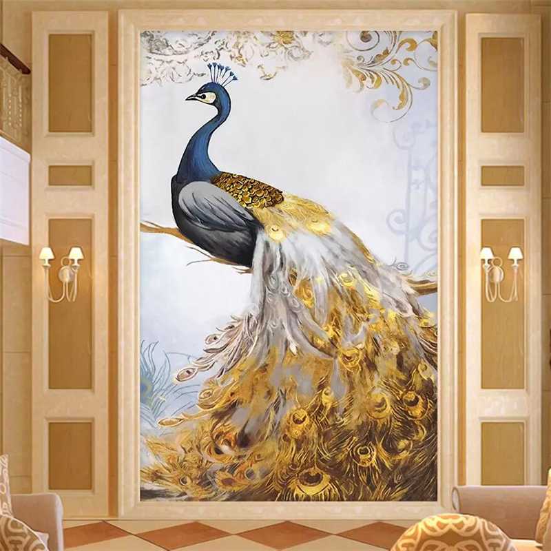 wellyu HD hand-painted oil painting peacock flower European decorative painting background wall custom large mural wallpaper
