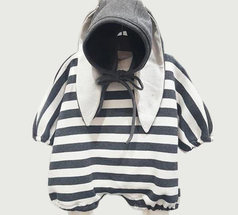 Baby Loose Romper Striped Baby Girl Bunny Romper Rabbit Hat 2pcs Sets Newborn Boy Jumpsuits Autumn Boutique Baby Clothing BT5878