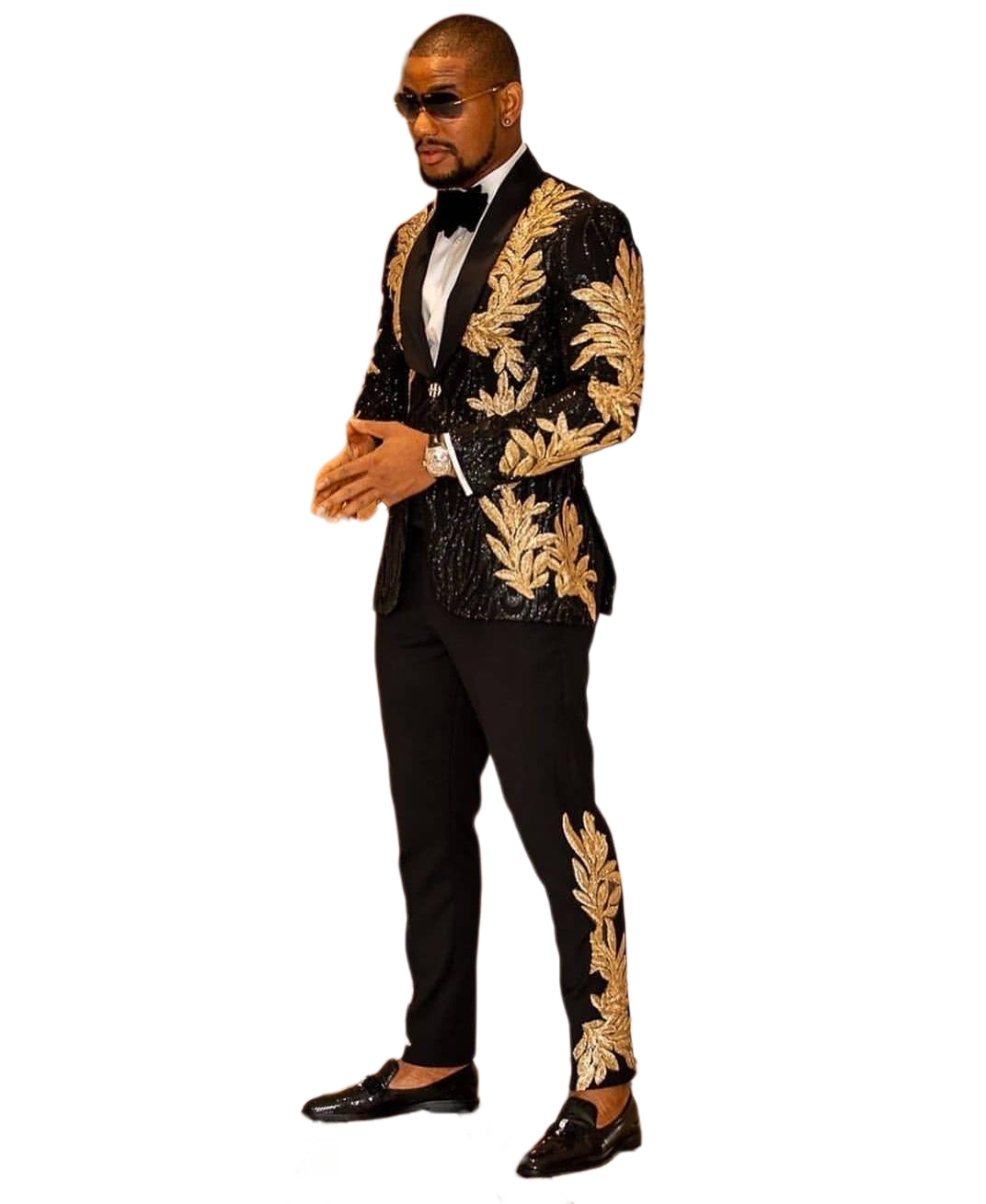 Black Mens Two Pieces Sequins Embroidery Wedding Grooms Tuxedos Custom Made One Button Formal Prom Suit Jacket And Pants