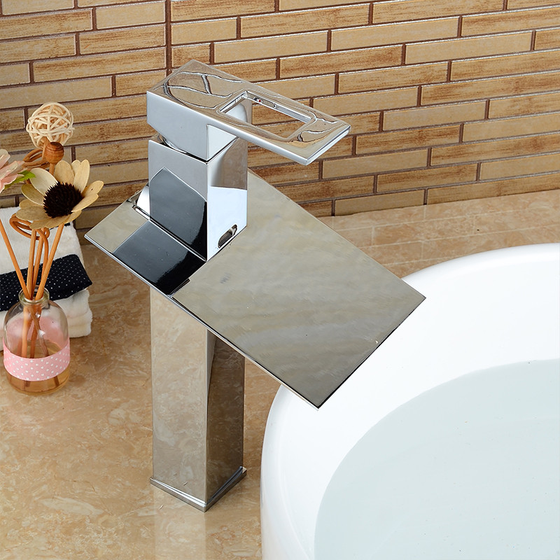 Bathroom Sink Faucets LED Basin Waterfall Faucet Chrome Finish 3 Colors Changing Light Mixer Water Tap LH-16819