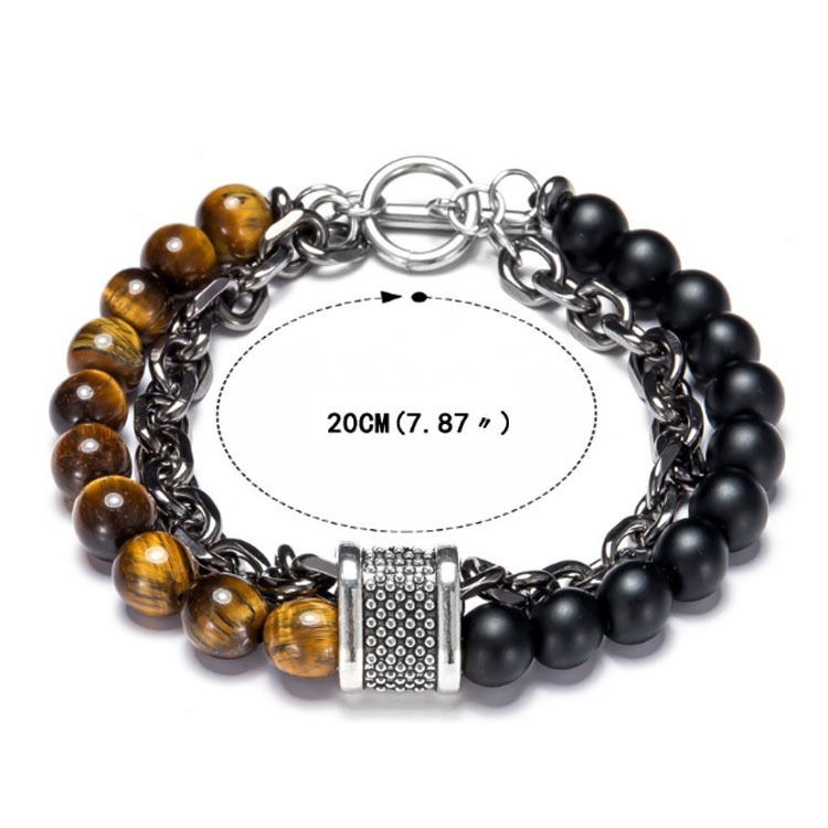 Natural Tiger Eye Stone Bracelet Men Stainless Steel Beaded Bracelets Male Jewelry Lava Map Stone Drop Shipping