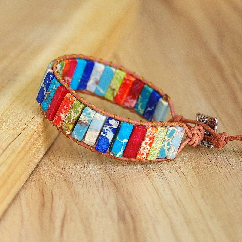 Handmade Jewelry Leather Wrap Bracelet Natural Stone Tube Beads 7 Chakra Bracelet Charm Bracelets Couples Gifts 
Handmade Jewelry Leather Wrap Bracelet Natural Stone Tube Beads 7 Chakra Bracelet Charm Bracelets Couples Gifts