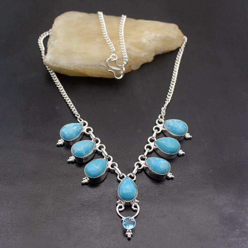 Chains Elegant Cute Natural BlueJasper Topaz925 Sterling Silver Color Women Charm Pendant Necklace 17 Inch TF1049
Chains Elegant Cute Natural BlueJasper Topaz925 Sterling Silver Color Women Charm Pendant Necklace 17 Inch TF1049