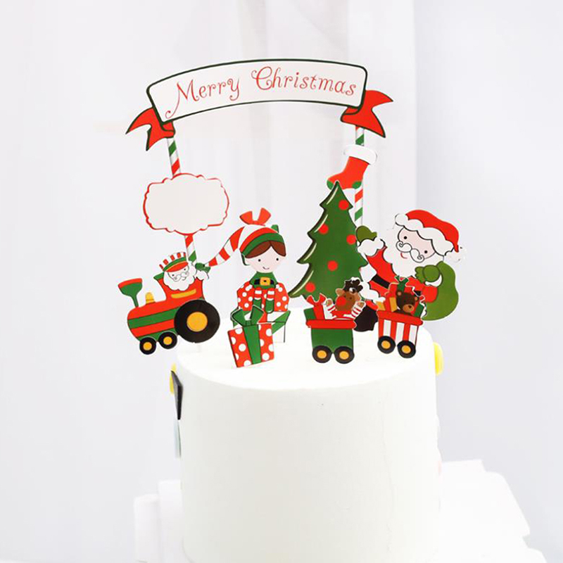 1Set Merry Christmas Letter Cake Topper Santa Claus Snowman Train Cake Topper Decoration Christmas Decorations For Home Table