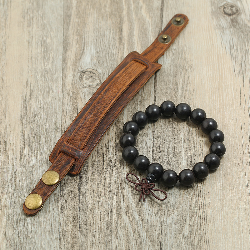 Black Beaded Men Wood Bead Punk 2pcs/Set Wristbands Vintage Beads Genuine Leather Bracelets Men Bracelets Women Homme Jewelry
Black Beaded Men Wood Bead Punk 2pcs/Set Wristbands Vintage Beads Genuine Leather Bracelets Men Bracelets Women Homme Jewelry