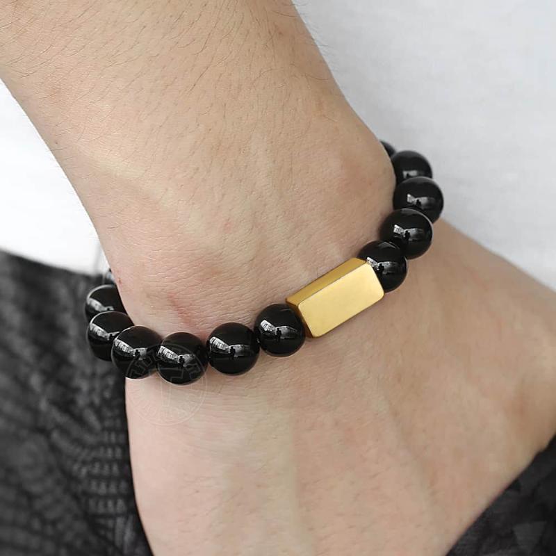 10mm Black Stone Beads Bracelets Engrave Gold Silver Color Stainless Steel ID Tag for Men Stretch Bracelet Gift Wholesale
10mm Black Stone Beads Bracelets Engrave Gold Silver Color Stainless Steel ID Tag for Men Stretch Bracelet Gift Wholesale