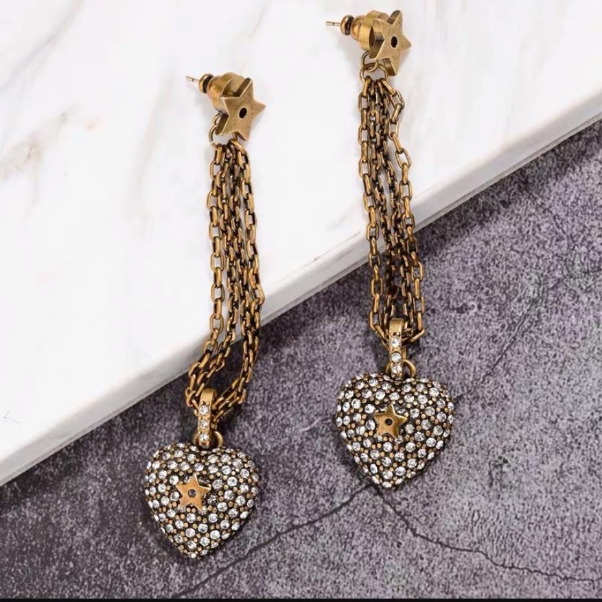 Hot Sale Love back hanging Earrings spring and summer long chain tassel peach heart PENTAGRAM NECKLACE